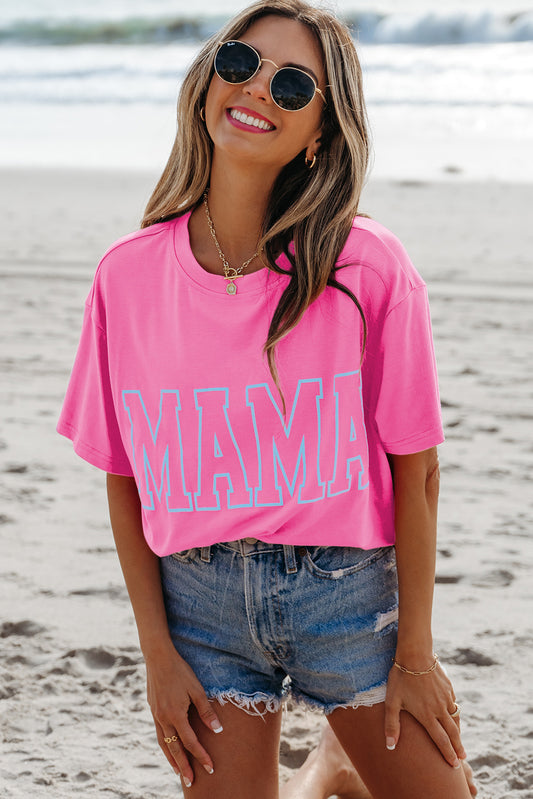 Bright Pink MAMA Letter Graphic Neon Tee