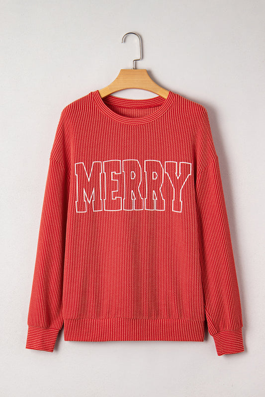 Red Twisted Rib MERRY Loose Long Sleeve Top