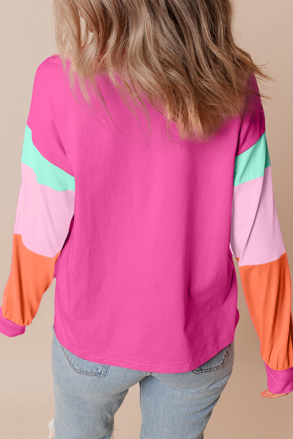 Hot Pink Nutcracker Merry Christmas Graphic Colorblock Long Sleeve Tee