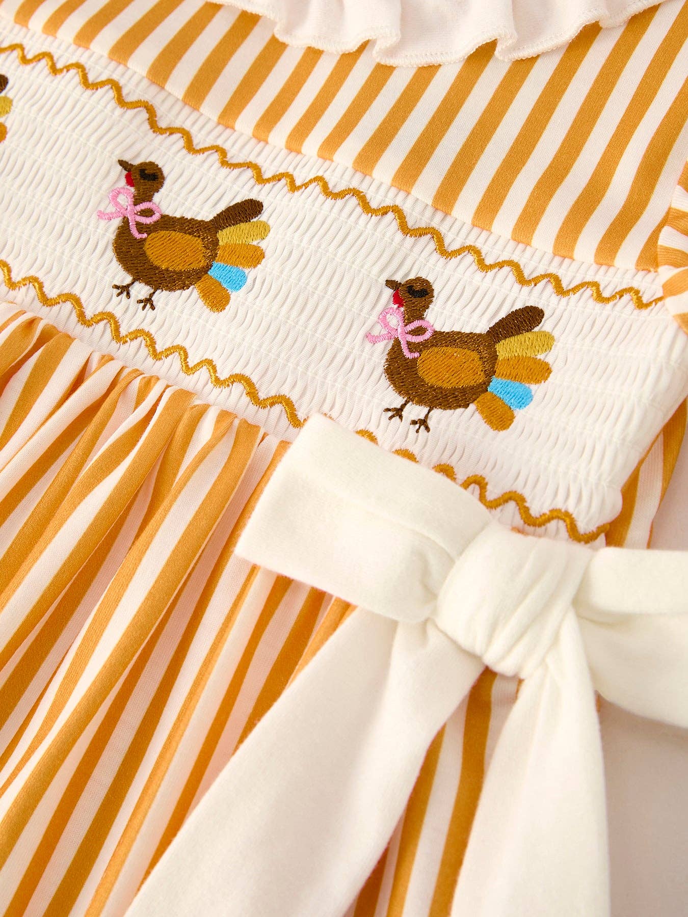 Rylee Faith Designs - Fall Orange Pumpkin Smock Embroidery Baby Girl Dress