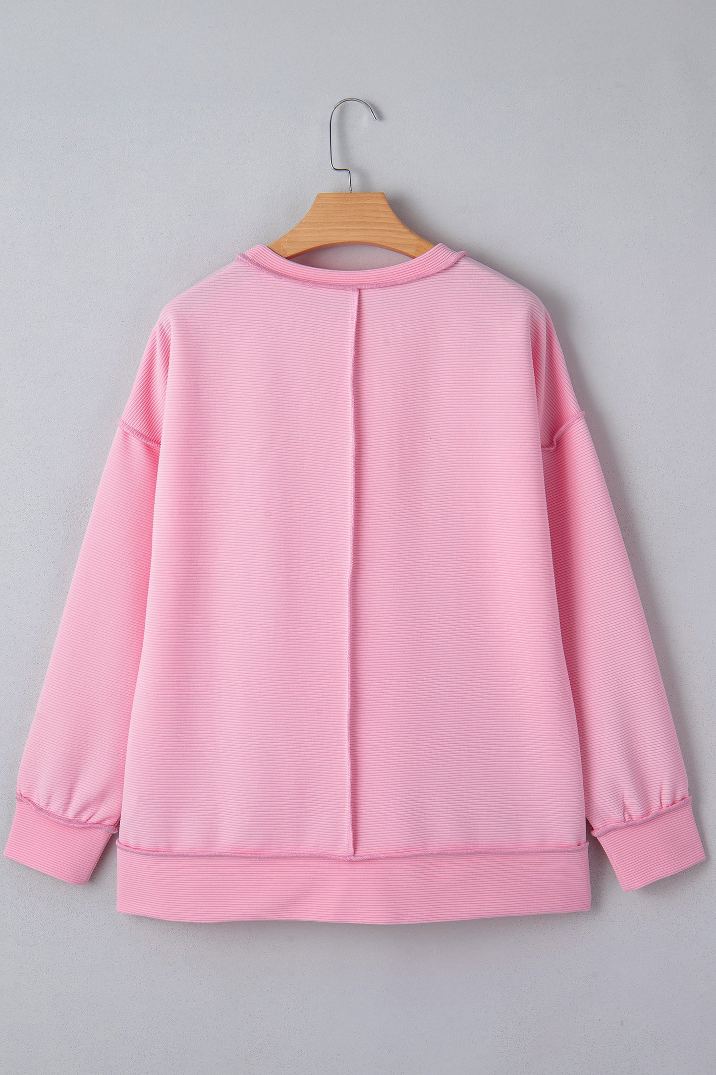 Pink Horizontal Ribbed Exposed Seam Detail Drop Shoulder Baggy Pullover