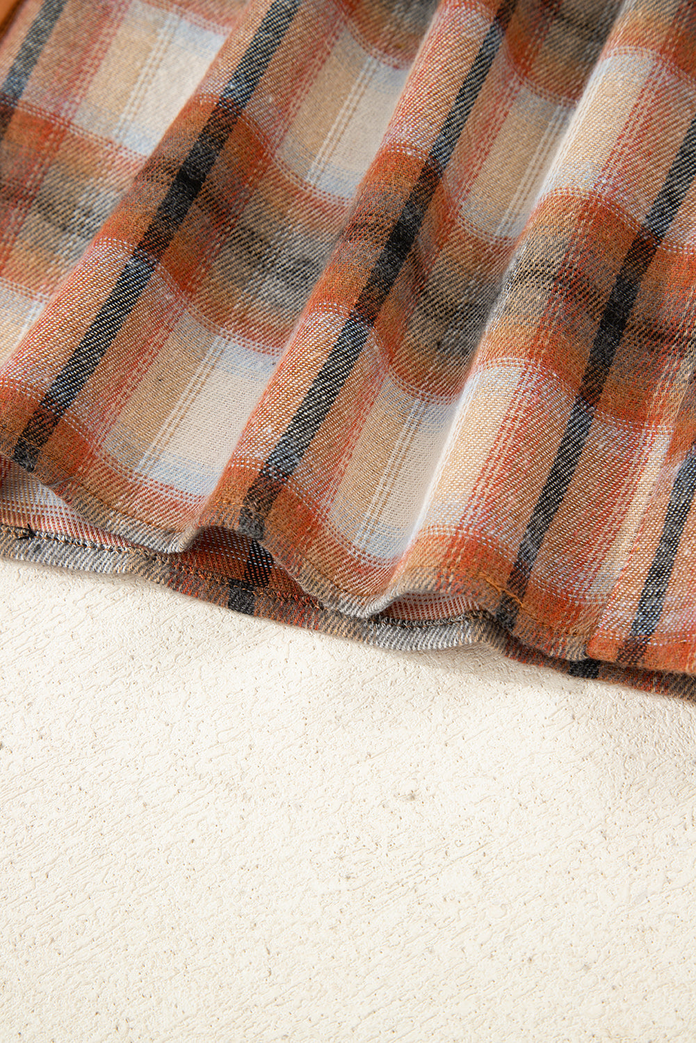 Khaki Plaid Color Block Patchwork Ruffle Hem Tunic Shirt Dress