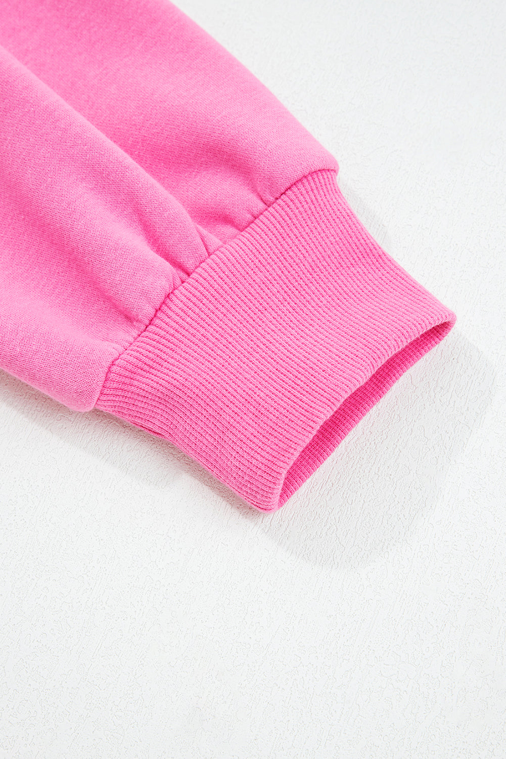 Bright Pink Half Button Stand Neck Drop Shoulder Sweatshirt